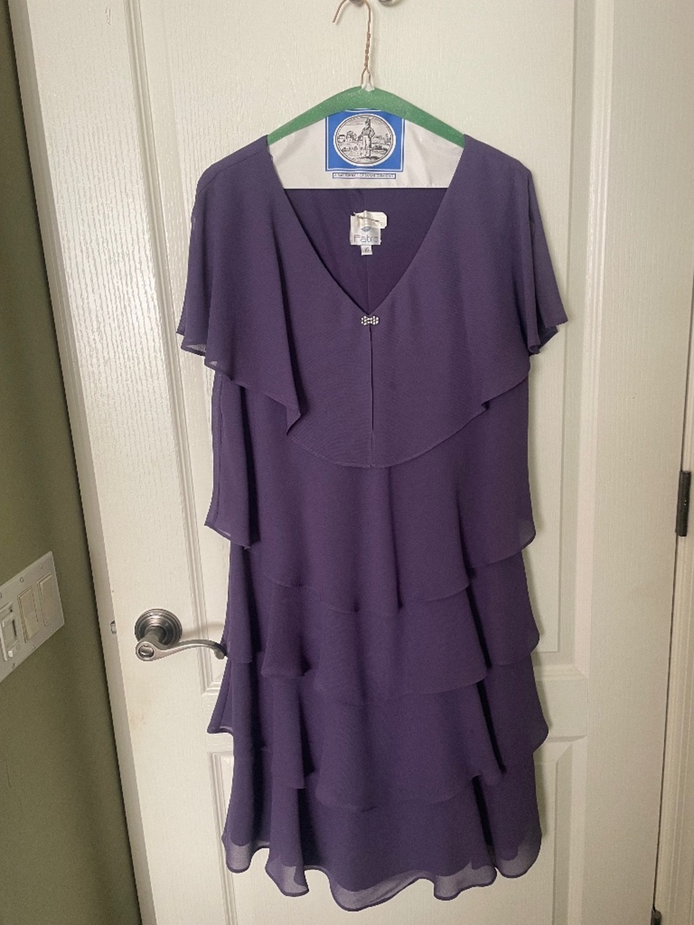 Elegant plum colored tiered chiffon dress, size 16